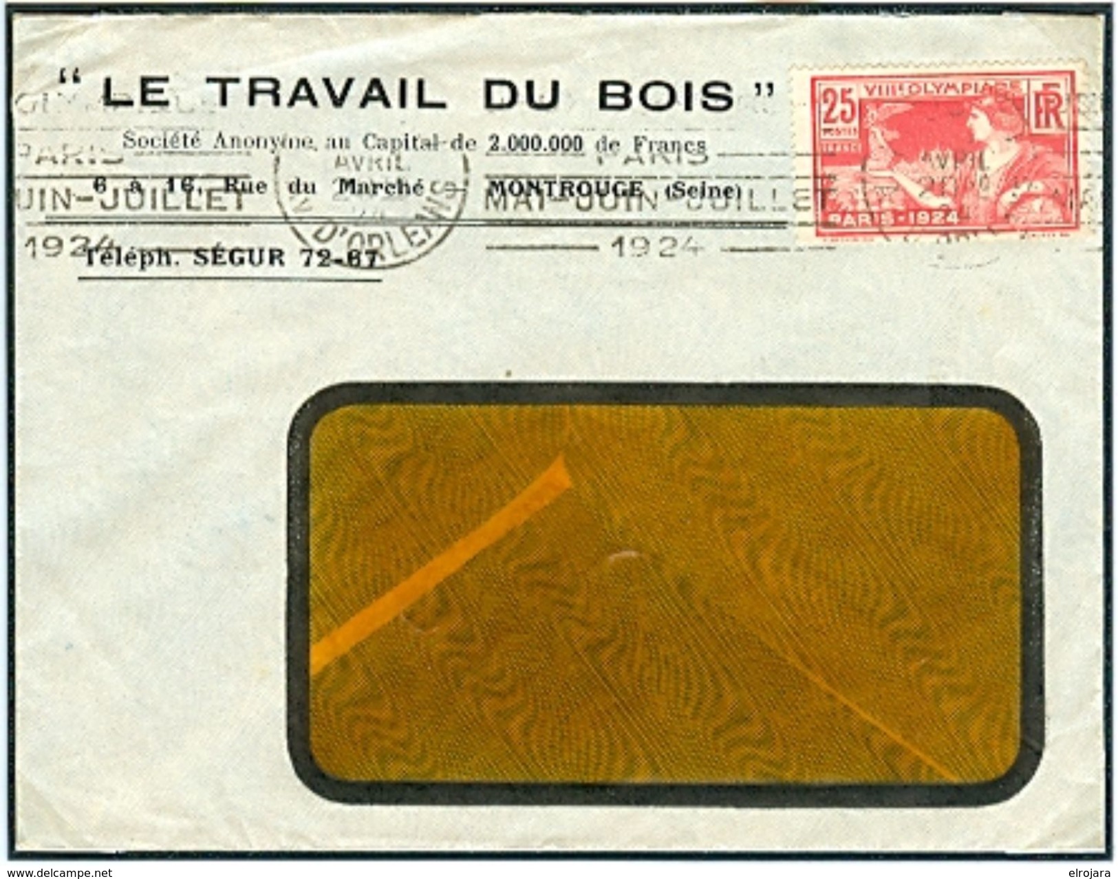 FRANCE Olympic Roller Cancel Paris Av. D'Orleans On Cover With Olympic Stamp Of ? Avril 1924 - Ete 1924: Paris