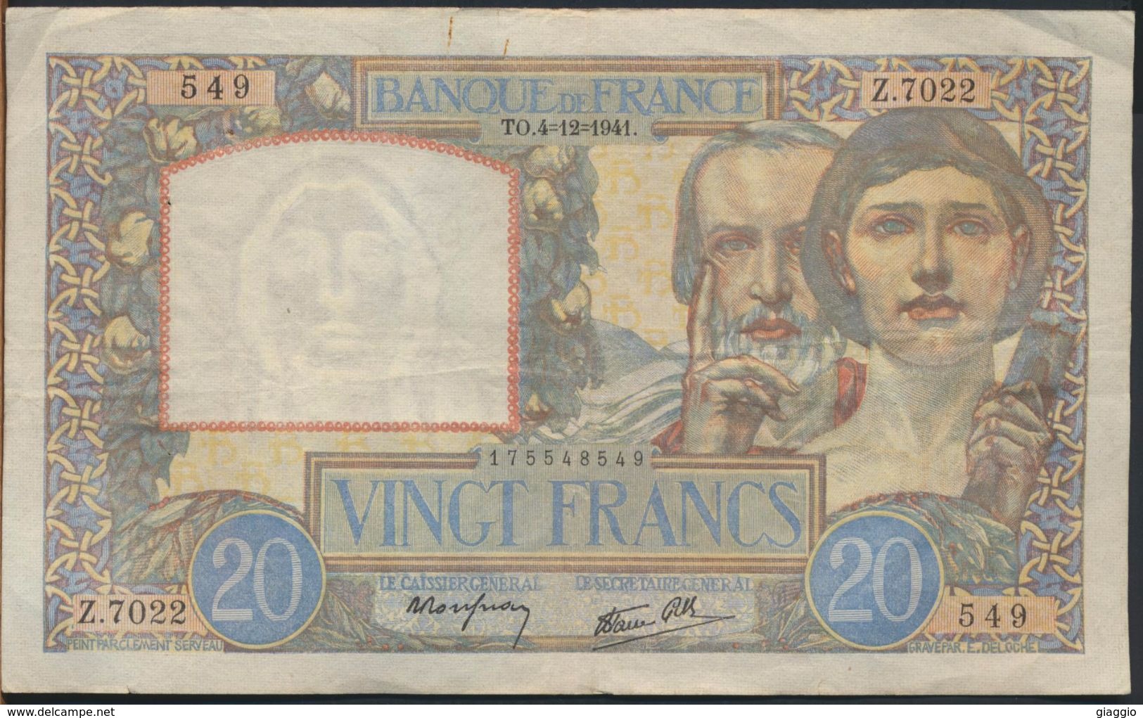 °°° FRANCE - 20 FRANCS 4/12/1941 °°° - 20 F 1939-1942 ''Science Et Travail''