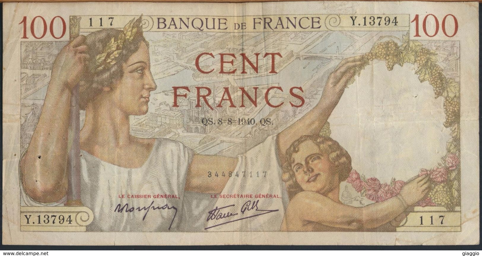 °°° FRANCE - 100 FRANCS 8/8/1940 °°° - 100 F 1939-1942 ''Sully''