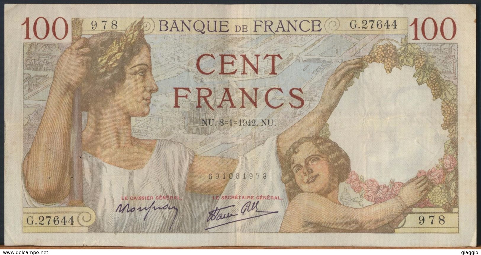 °°° FRANCE - 100 FRANCS 8/1/1942 °°° - 100 F 1939-1942 ''Sully''