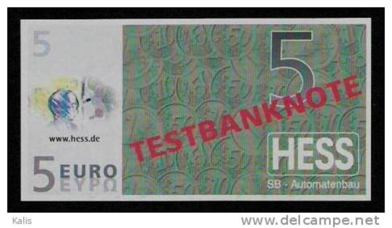 Test Note HESS Testnote, 5 EURO, Beids. Druck, RRR, UNC - Sonstige & Ohne Zuordnung