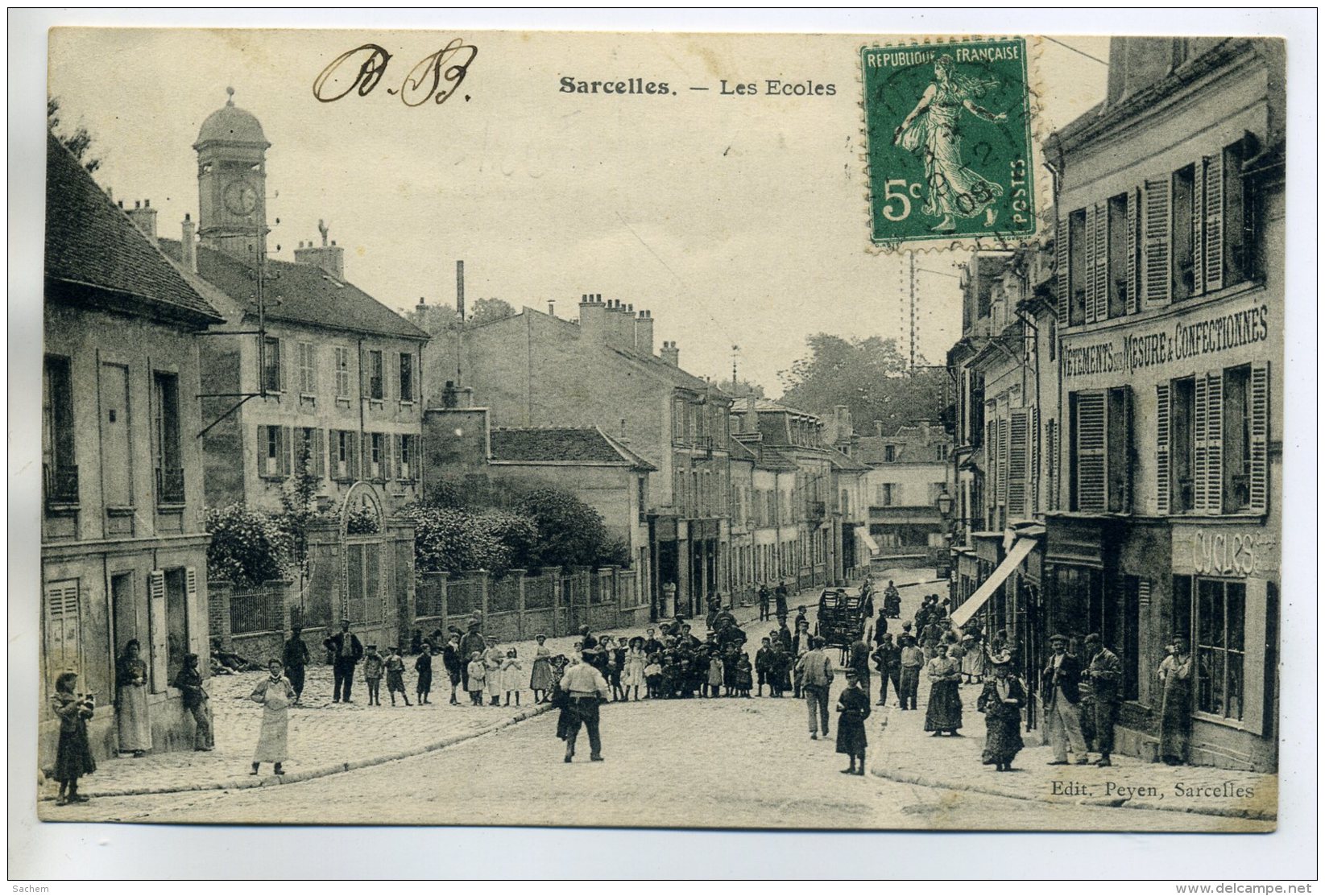 95 SARCELLES Les Ecoles Et Petits Ecoliers Dans La Rue 1908 Timb - Edit Peven    /D18-2017 - Sarcelles