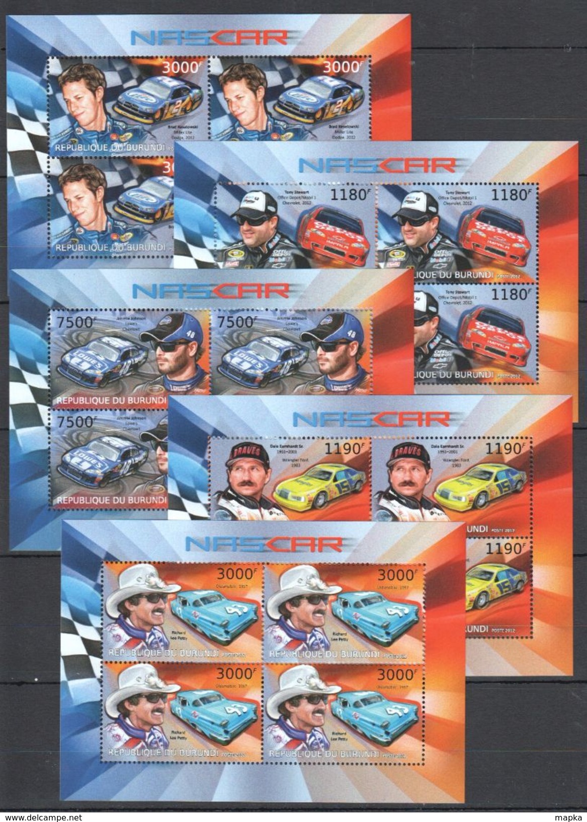 C619 2012 BURUNDI TRANSPORTATION CARS AUTO RACING NASCAR CHAMPIONS LUX 5KB MNH - Cars