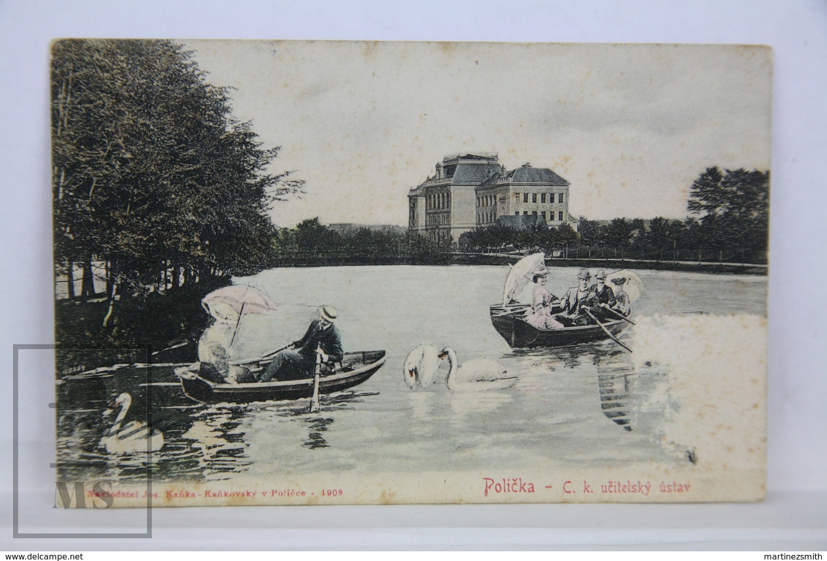 Old Postcard - Czech Republic - Polička- C.K. Učitelský Ustav/ Teachers Institute - Lake And Boats - República Checa