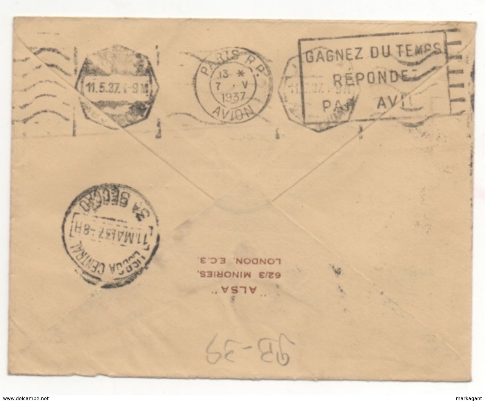 CAD: LONDON / COVER BY AIR MAIL / PARIS TO PORTUGAL  / Caixa #10 - Storia Postale