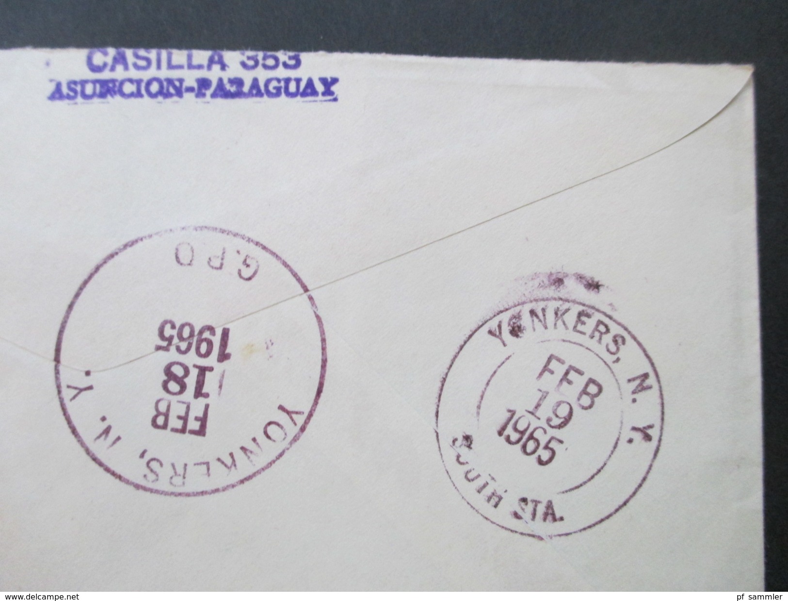 Paraguay 1965 Michel Nr. 923 - 925 Flugpostmarken. Auslandsbrief Nach Yonkers NY. - Paraguay