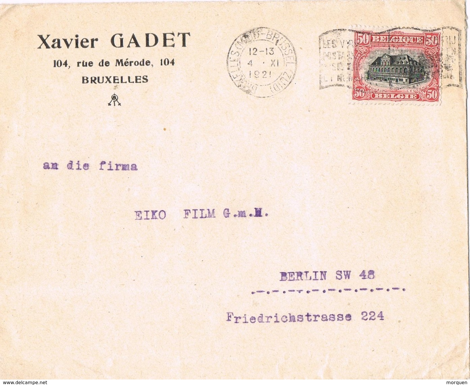 26286. Carta  Comercial BRUXELLES (Belgien) 1921. Xavier GADET - Cartas & Documentos