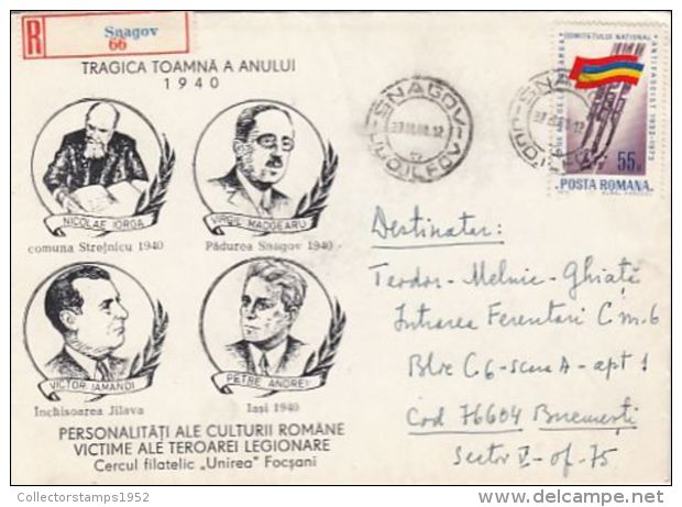 67139- TRAGIC AUTUMN OF 1940, FALLEN HEROES, LEGIONARY TERROR, REGISTERED SPECIAL COVER, 1980, ROMANIA - Lettres & Documents