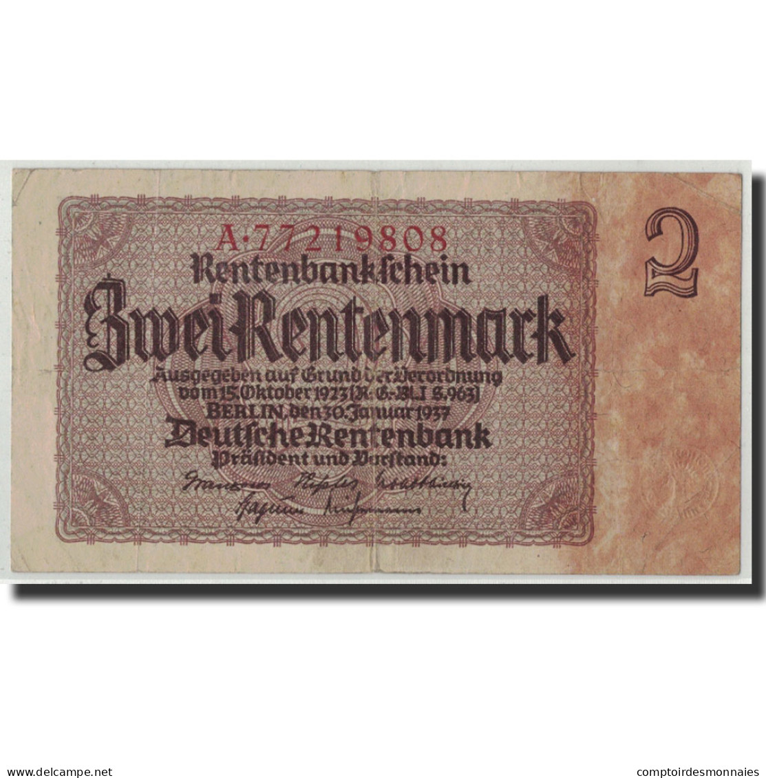 Billet, Allemagne, 2 Rentenmark, 1937, 1937-01-30, KM:174b, TB - 2 Rentenmark