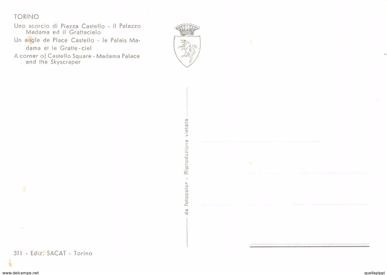 D7000 "TORINO - PIAZZA CASTELLO - PALAZZO MADAMA - IL GRATTACIELO " ANIMATA  AUTO (FIAT 500), SACAT 311 CART NON SPED - Places & Squares
