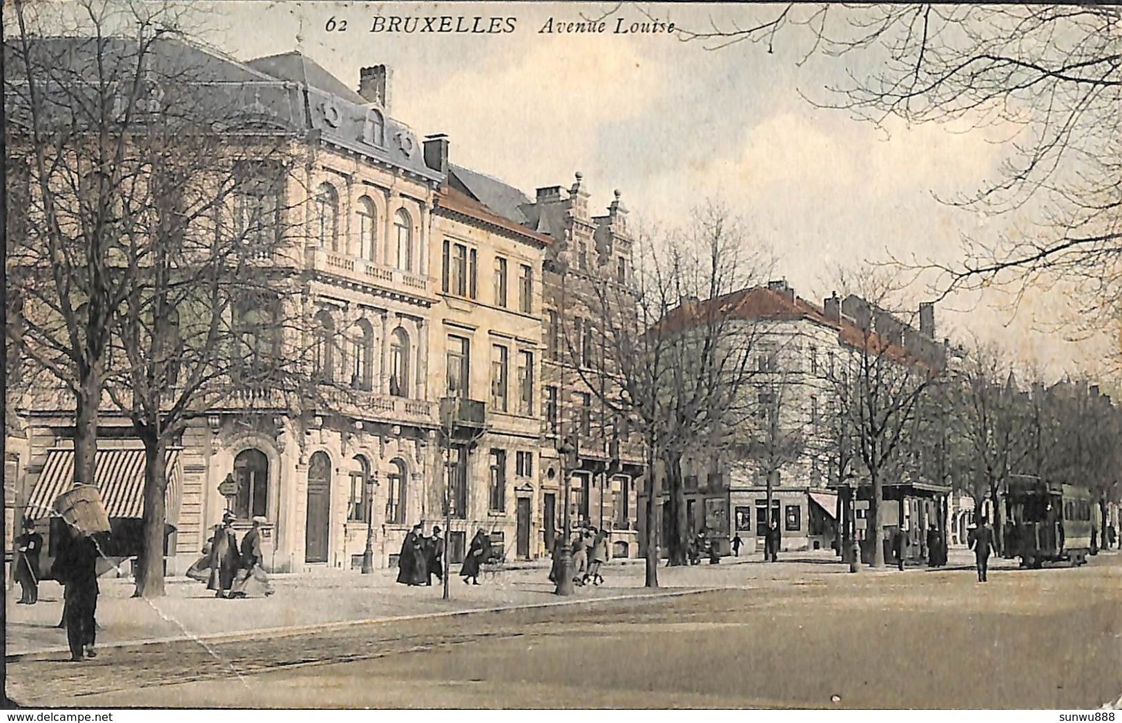 Bruxelles - Avenue Louise (colorisée, Animée, Tram, Tramway, 1908) - Lanen, Boulevards