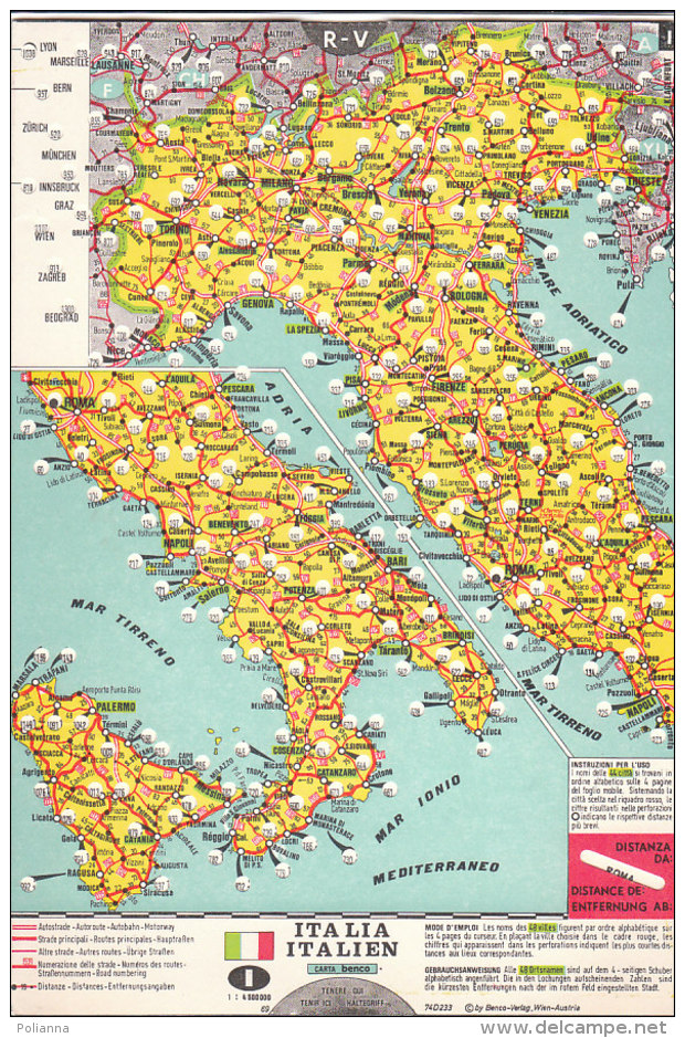 C2094 - CARTA DISTANZE STRADALI ITALIA BENCO Anni '60 - Carte Stradali