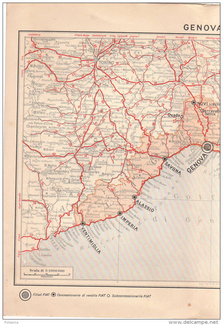 C2118 - CARTA AUTOMOBILISTICA DELLA FIAT De Agostini Anni '30 - GENOVA - Roadmaps