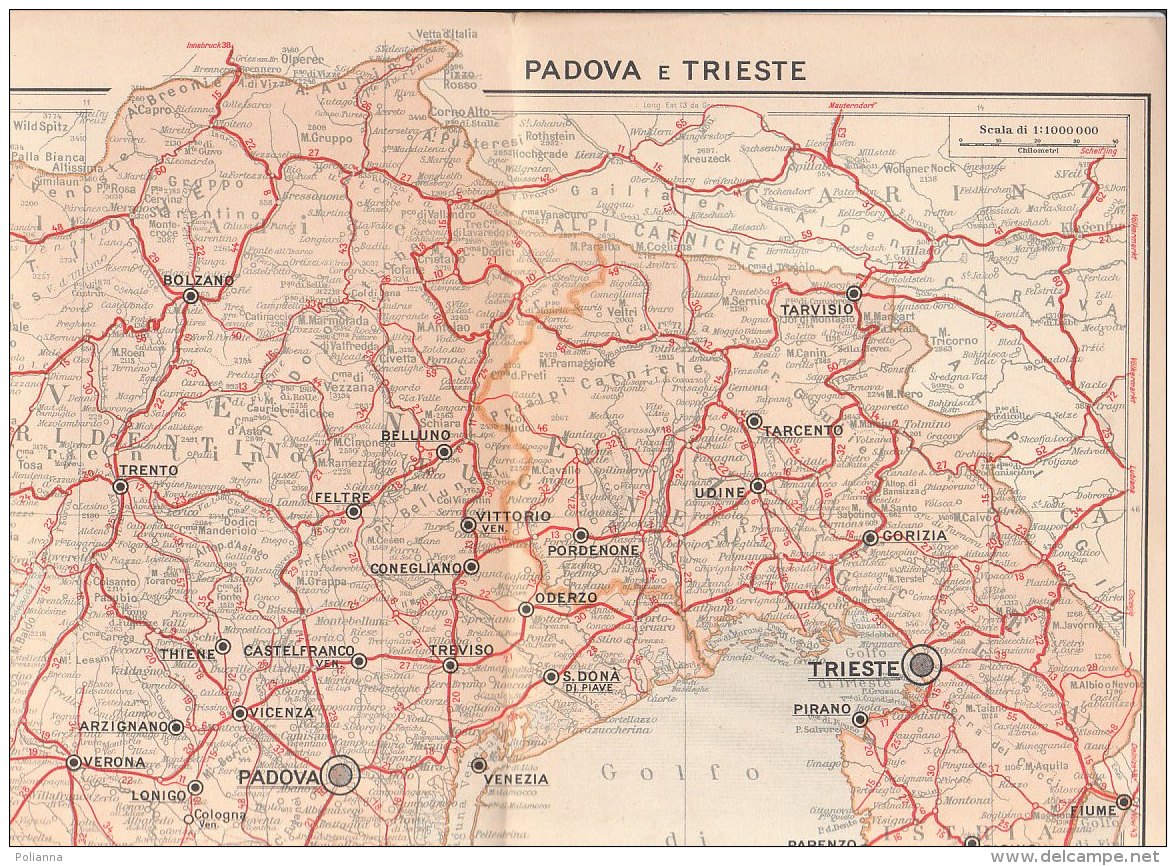 C2119 - CARTA AUTOMOBILISTICA DELLA FIAT De Agostini Anni '30 - PADOVA-TRIESTE - Carte Stradali