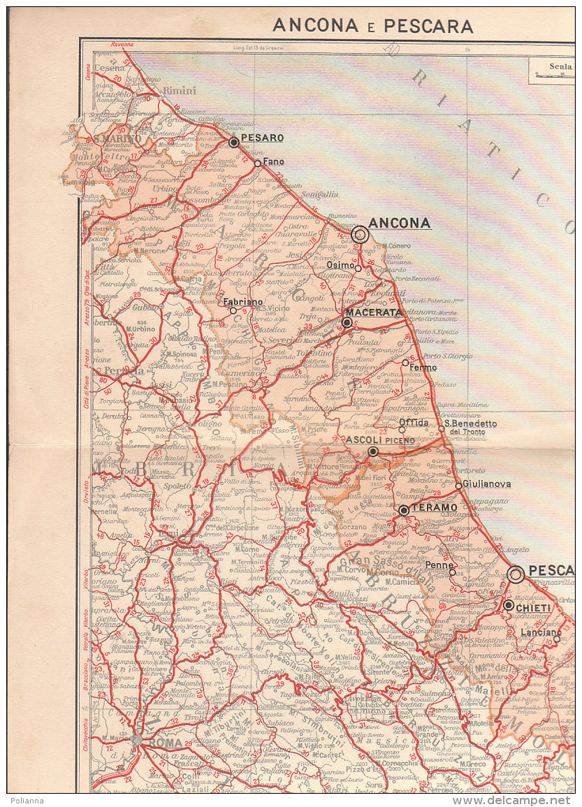 C2121 - CARTA AUTOMOBILISTICA DELLA FIAT De Agostini Anni '30 - ANCONA-PESCARA - Carte Stradali