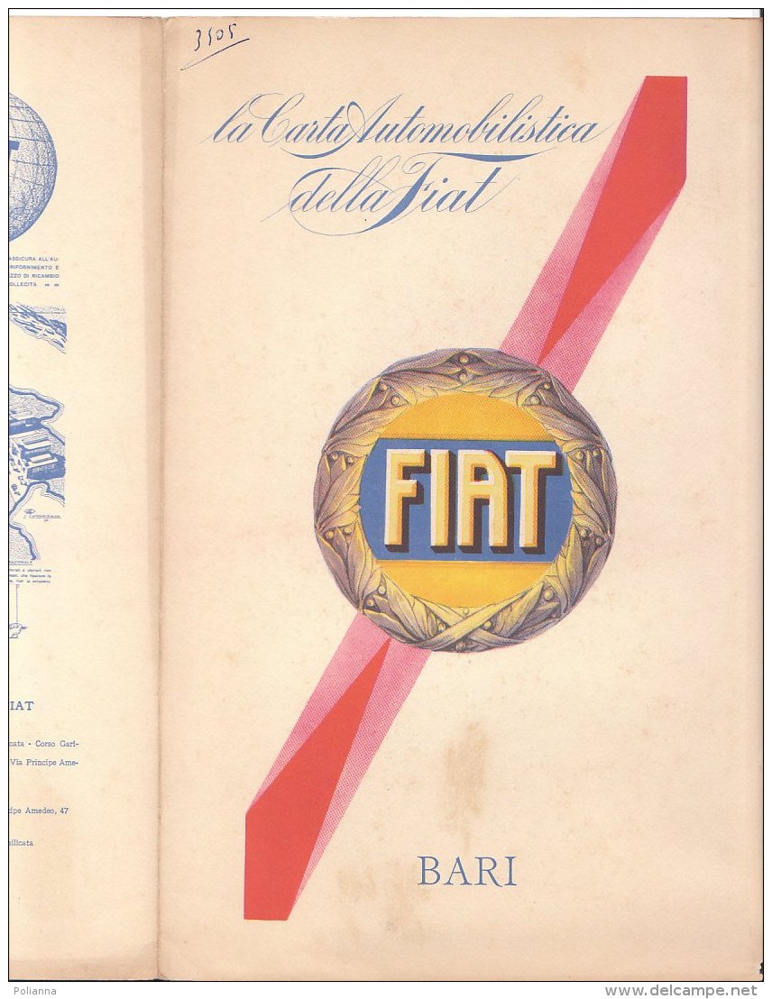 C2124 - CARTA AUTOMOBILISTICA DELLA FIAT De Agostini Anni '30 - BARI - Carte Stradali