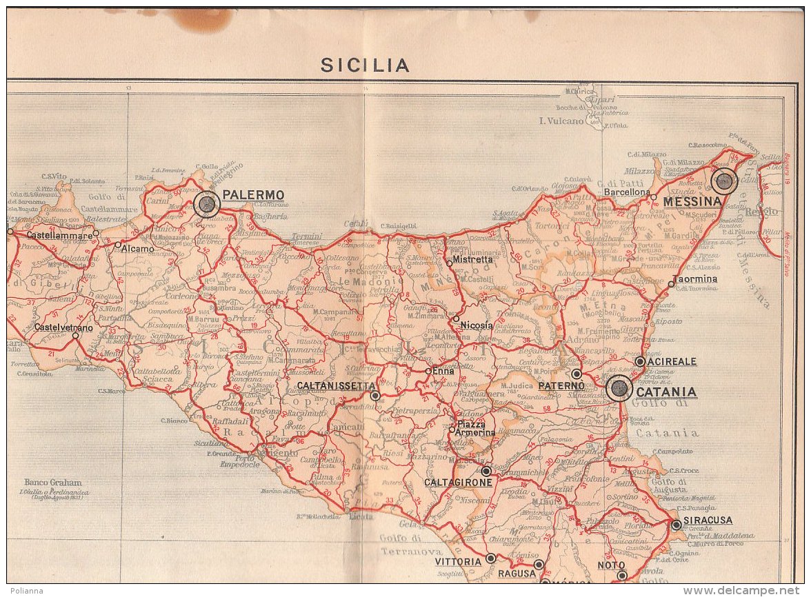 C2126 - CARTA AUTOMOBILISTICA DELLA FIAT De Agostini Anni '30 - SICILIA - Cartes Routières