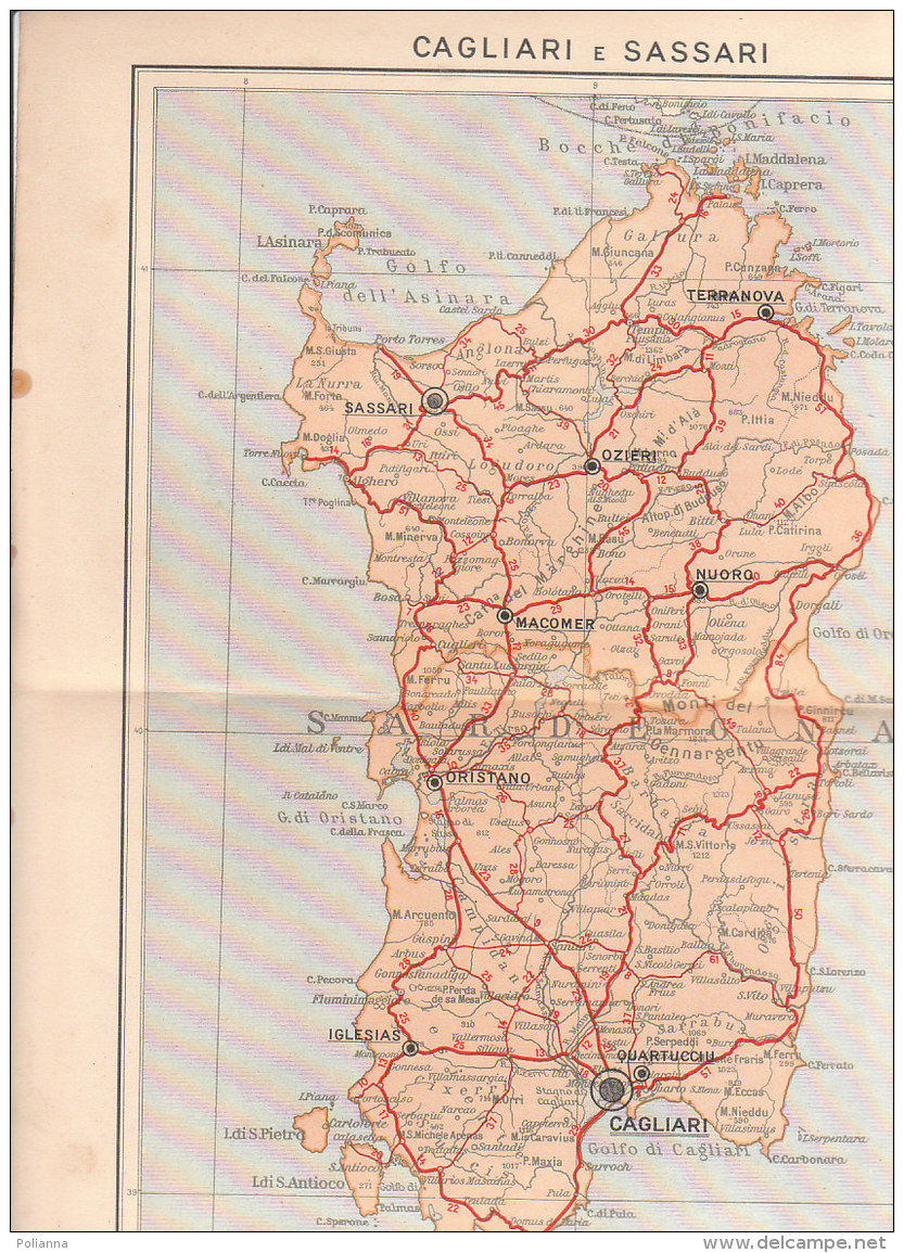 C2127 - CARTA AUTOMOBILISTICA DELLA FIAT De Agostini Anni '30 - CAGLIARI E SASSARI - Carte Stradali