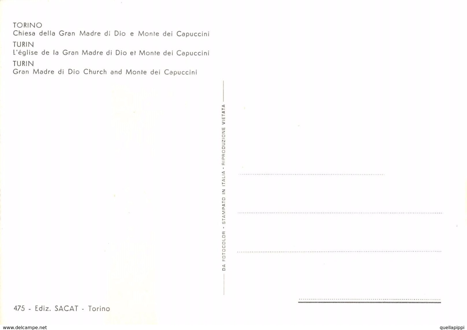 D7004 "TORINO- MONTE DEI CAPUCCINI - GRAN MADRE DI DIO " AUTO, SACAT 475. CART NON SPED - Churches