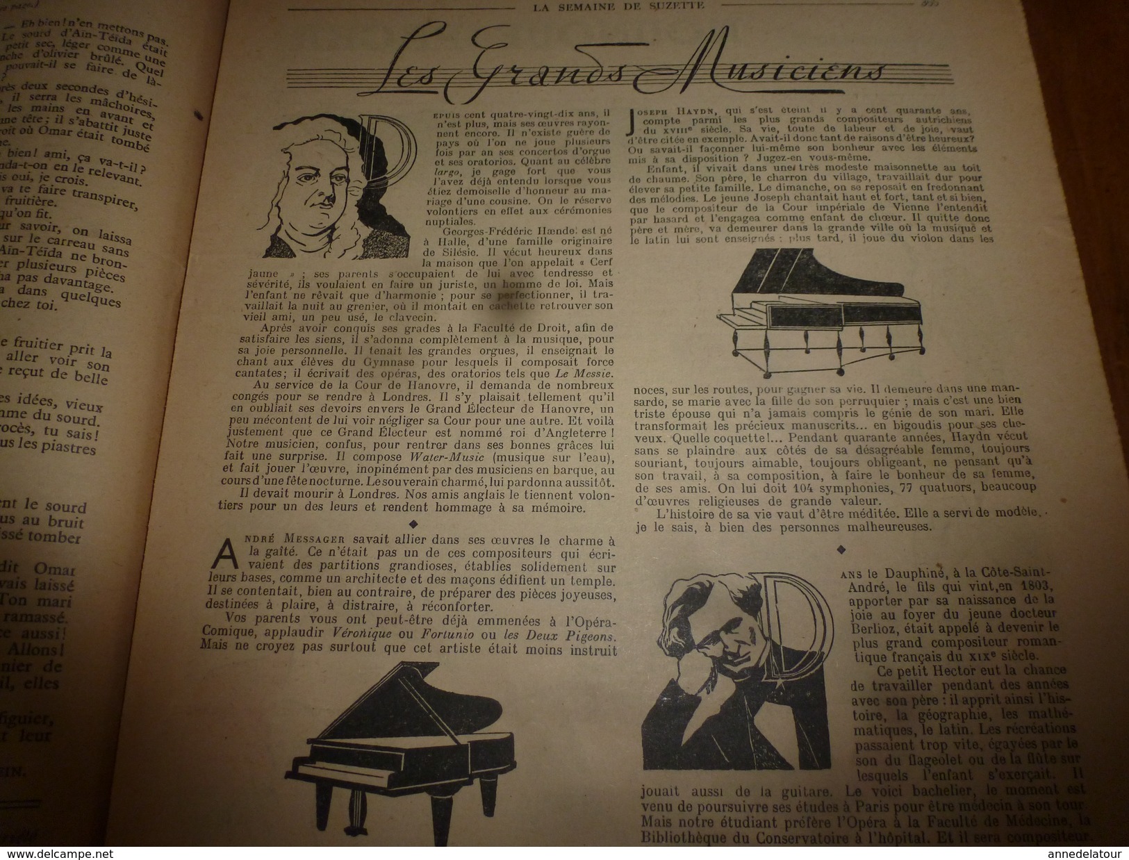 1949 LSDS  (La Semaine De Suzette) :  L'ARBRE DES SOURDS; Les Grands Musiciens (Haendl , Joseph Haydn , Etc) - La Semaine De Suzette