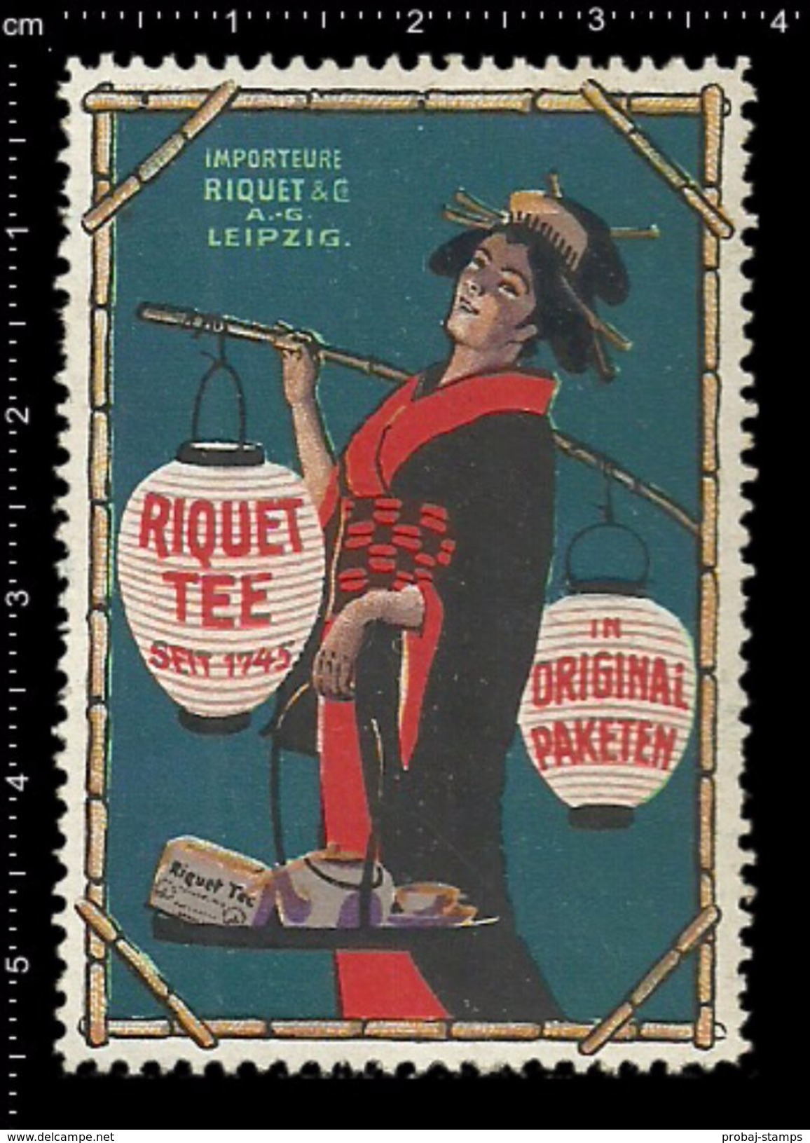 German Poster Stamps, Reklamemarke, Vignette, Cinderellas, Riquet Tee, Tea, Asian, Asien, Leipzig - Erinnophilie