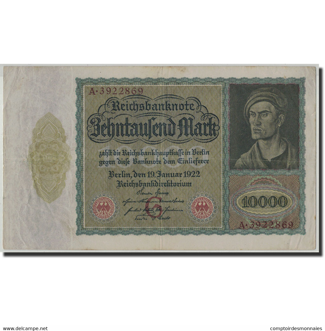 Billet, Allemagne, 10,000 Mark, 1922, 1922-01-19, KM:70, TB+ - 10000 Mark