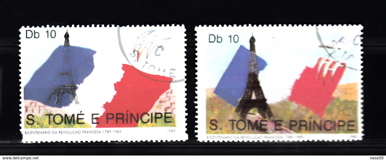 Sao Tome En Principe 1989 Mi Nr 1106 + 1107: Franse Vlag + Eifeltoren + Concorde - Sao Tome En Principe