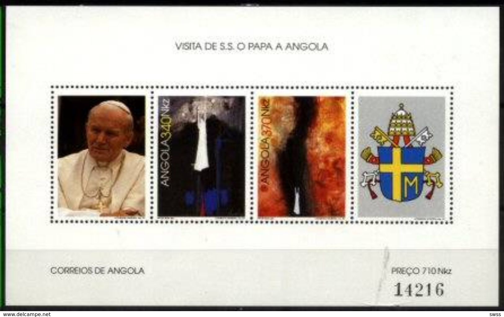 ANGOLA, 1992, VISIT OF THE POPE JOHN PAUL II, R#B.10, SS, MNH - Angola