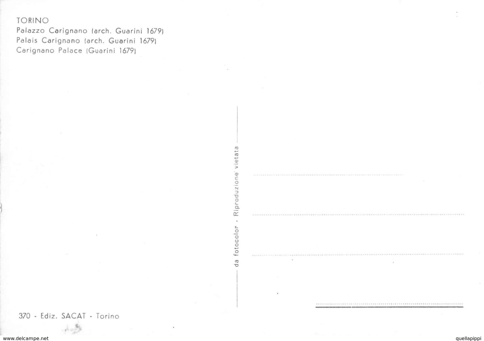 D7015 "TORINO - PIAZZA E PALAZZO CARIGNANO 1679" ANIMATA ,AUTO '70, S.A.C.A.T 370  CART NON SPED - Palazzo Carignano