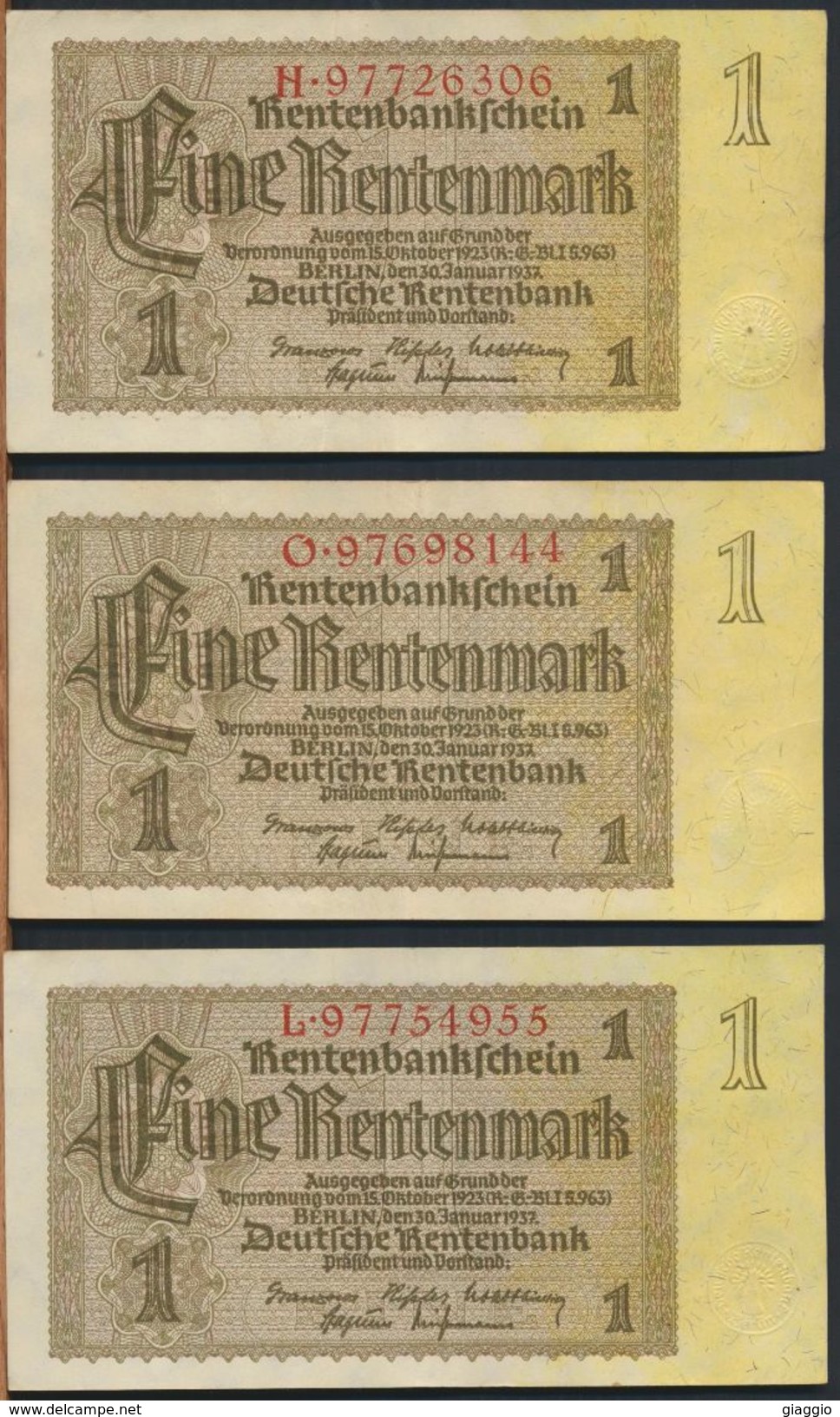 °°° GERMANY - (5) 1 RENTENMARK 1937 SERIE H-J-L-M-O. °°° - 1 Rentenmark