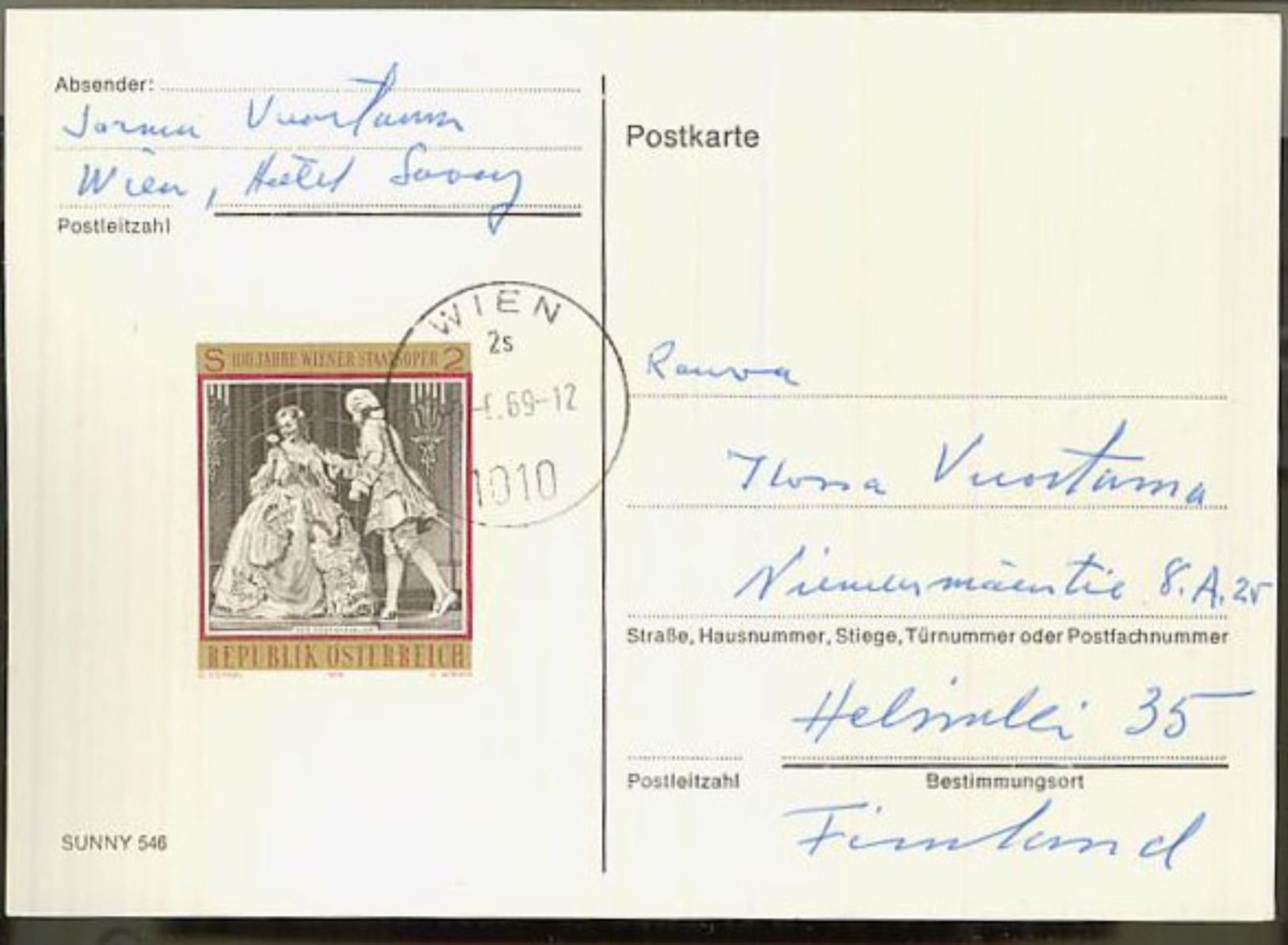 Austria/Österreich 1969 Pc To Finland - Covers & Documents