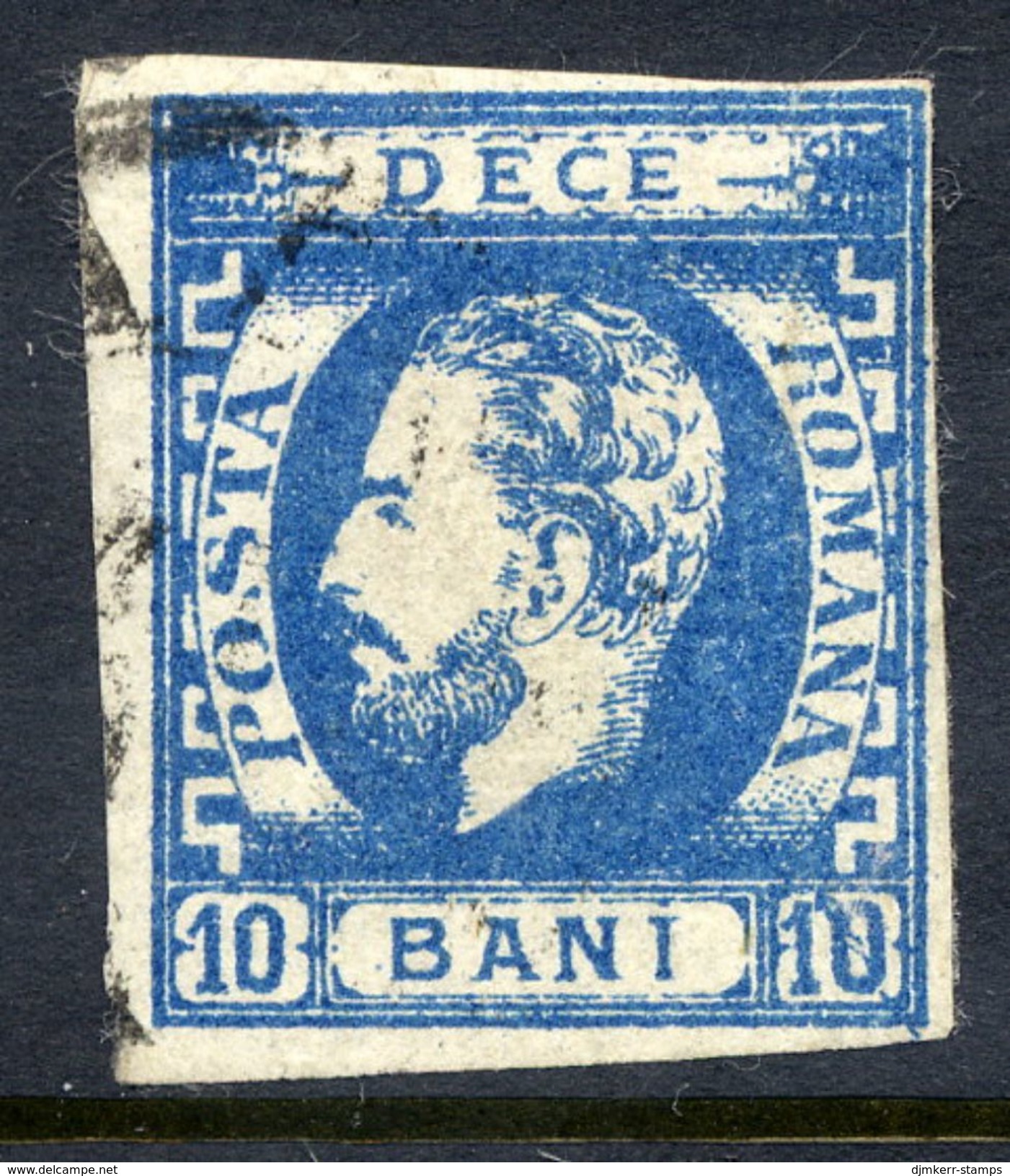ROMANIA 1871 Prince Carol With Beard 10 B.blue Type I Used. SG 85,  Michel 29 I. - 1858-1880 Fürstentum Moldau