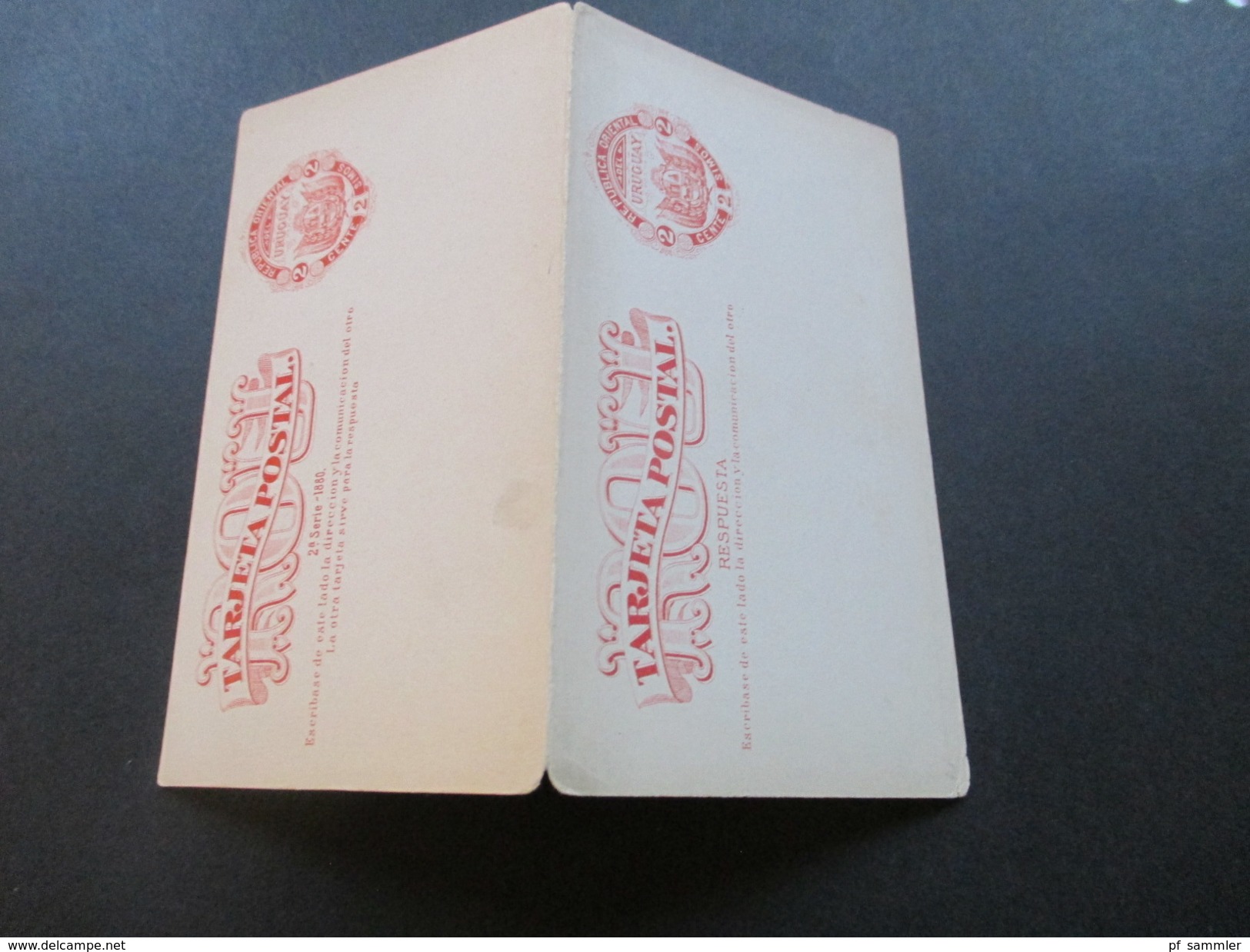 Uruguay Ganzsache / Doppelkarte 2a Serie 1880. Tarjeta Postal. Respuesta. Ungebraucht / Leicht Verschnitten! - Uruguay