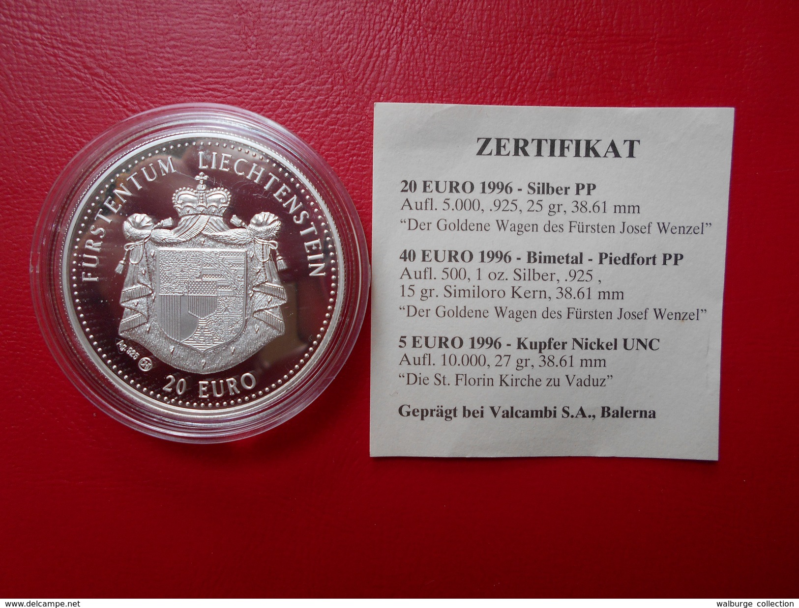 DEPART 1 EURO ! LIECHTENSTEIN 20 EURO 1996 "PROOF" - Liechtenstein