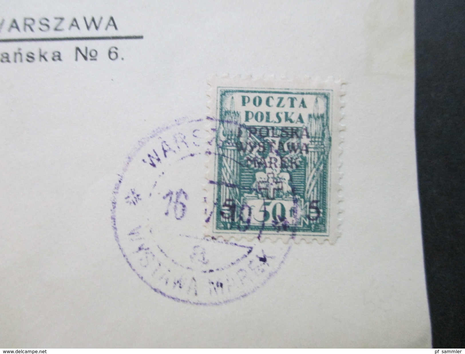 Polen 1919 Nr. 118 A - 122 A 1. Nationale Briefmarkenausstellung Warschau. Satzbrief.  Blauer Stempel - Briefe U. Dokumente