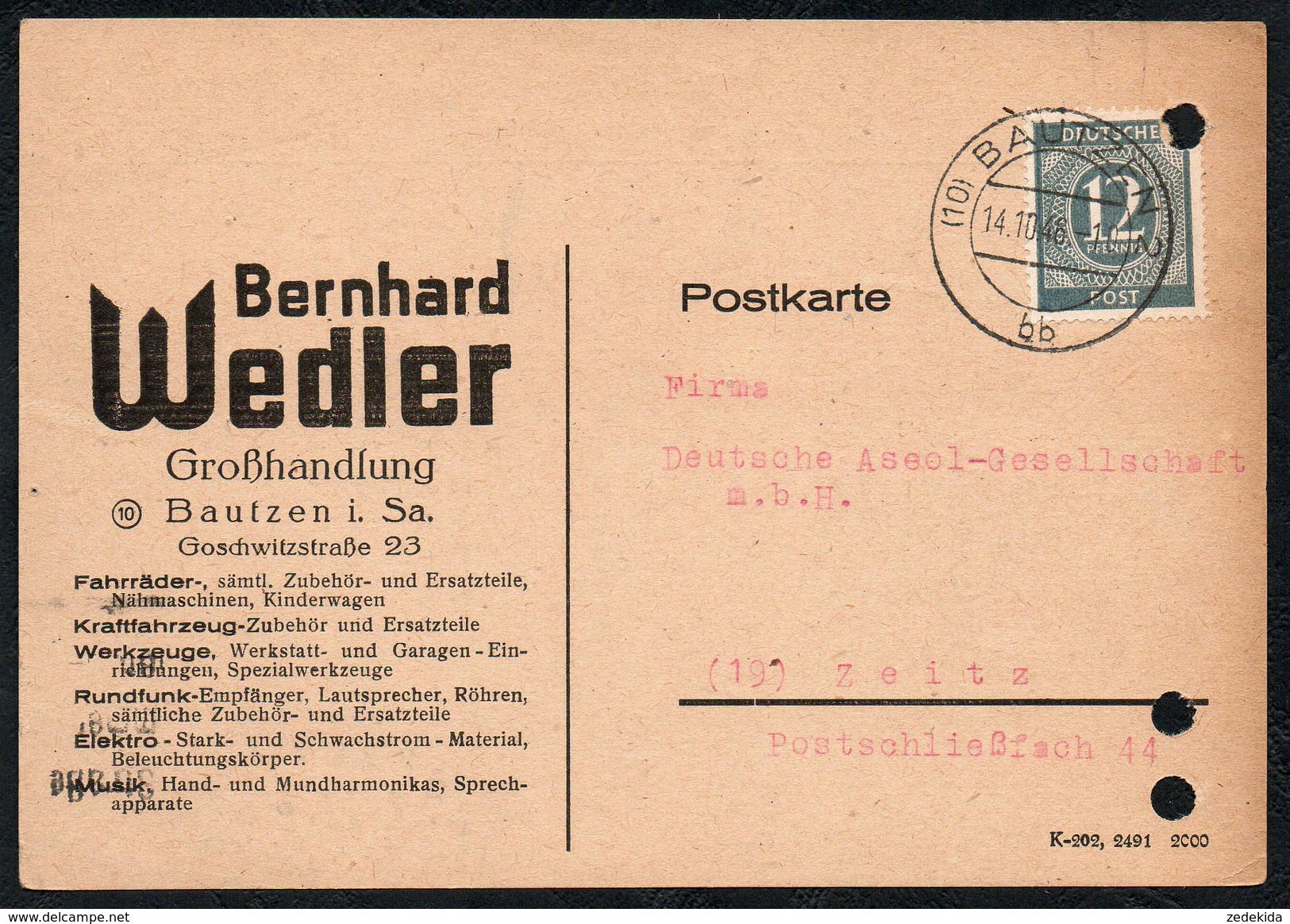 A8718 - Bautzen - Bernhard Wedler - Bedarfspost - Gel 1948 Nach Zeitz - Sonstige & Ohne Zuordnung