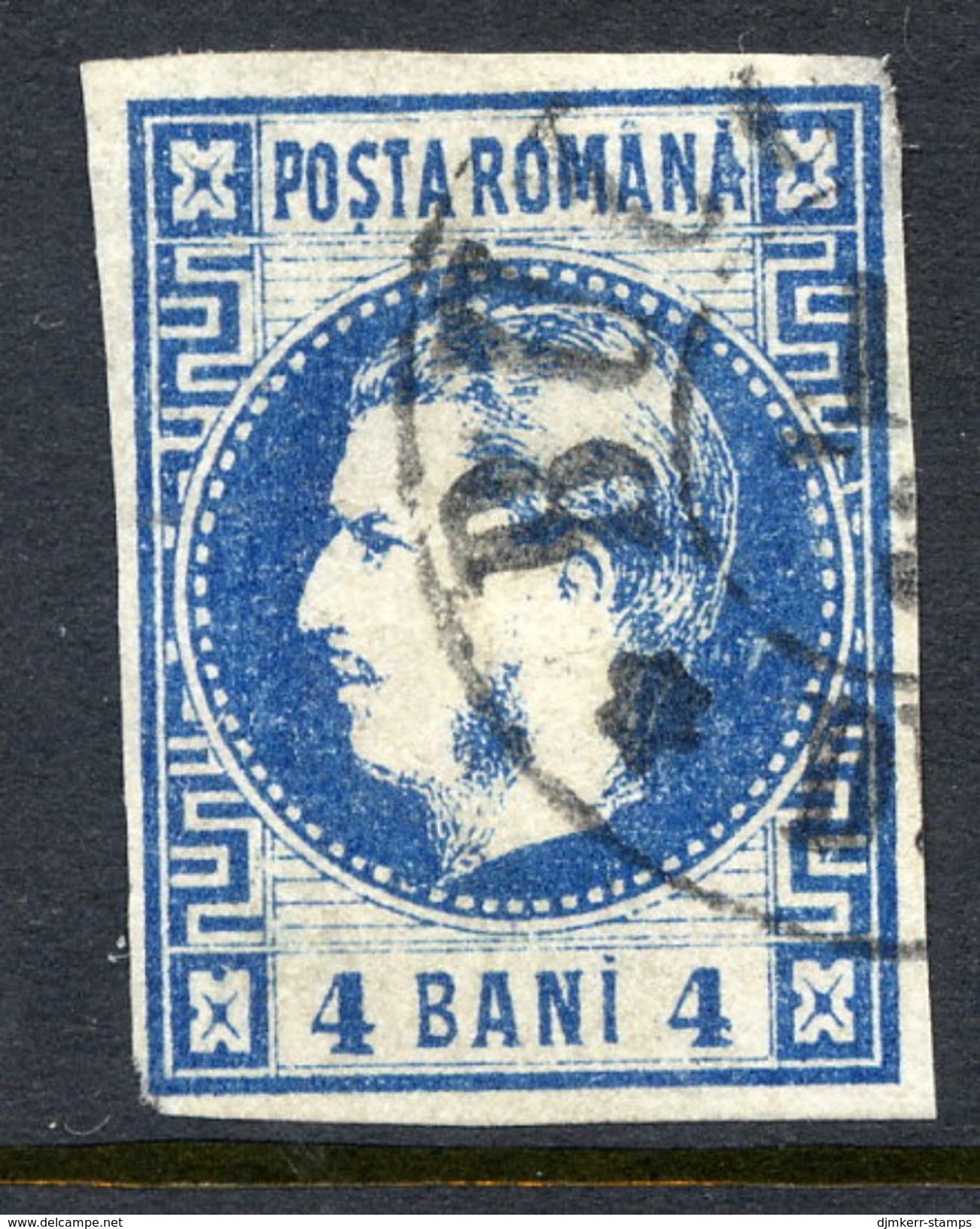 ROMANIA 1868 Prince Carol 4 B. Blue  Used.   Michel 19 - 1858-1880 Moldavia & Principato