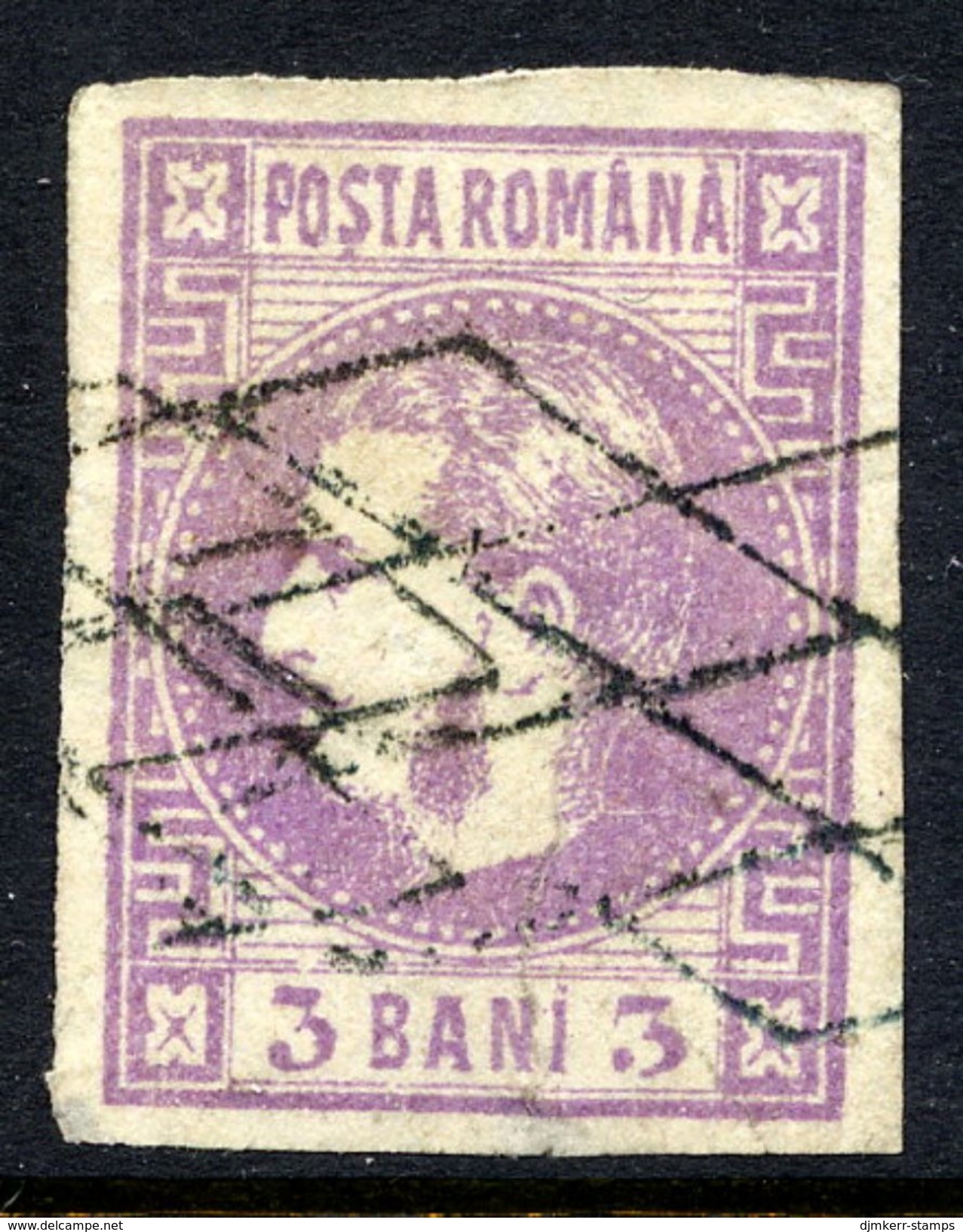 ROMANIA 1868 Prince Carol 3 B. Mauve,  Used.   Michel 18 - 1858-1880 Moldavie & Principauté