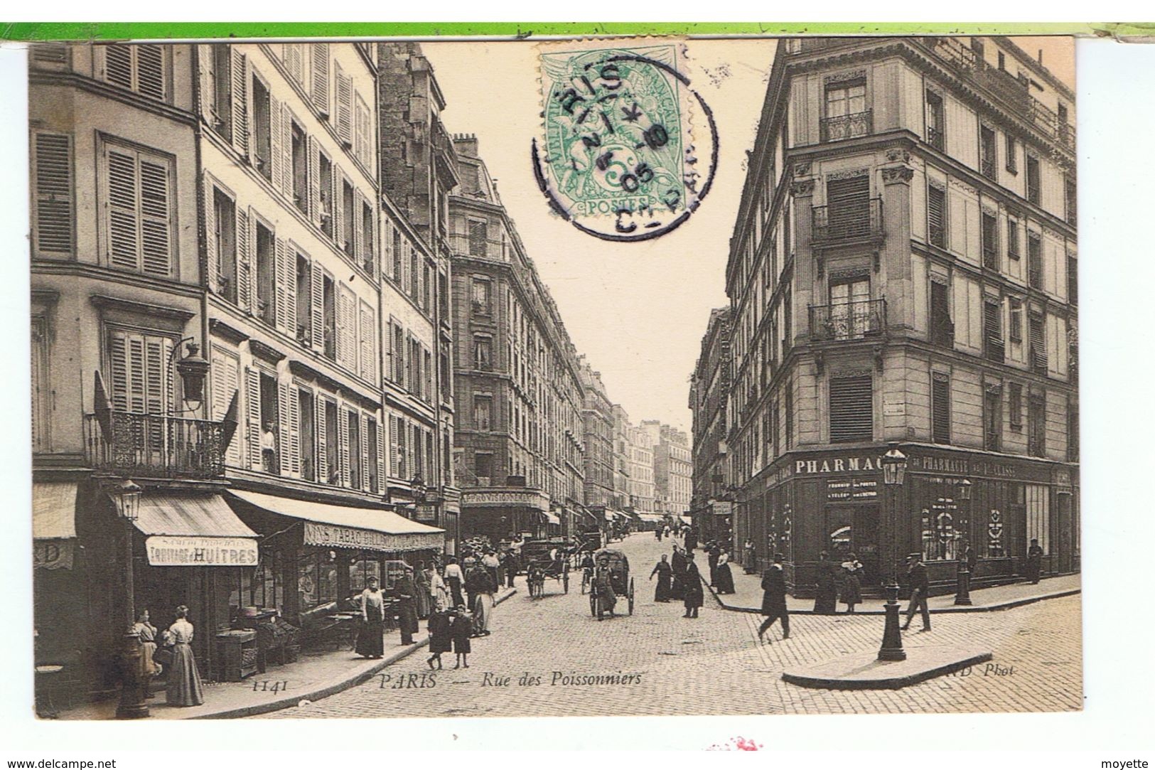 CPA-75-1905-PARIS-LA RUE DES POISSONNIERS-ANIMEE-NOMBREUX PERSONNAGES-ATTELAGES-PHARMACIE-TABACS-HUITRES- - Autres & Non Classés