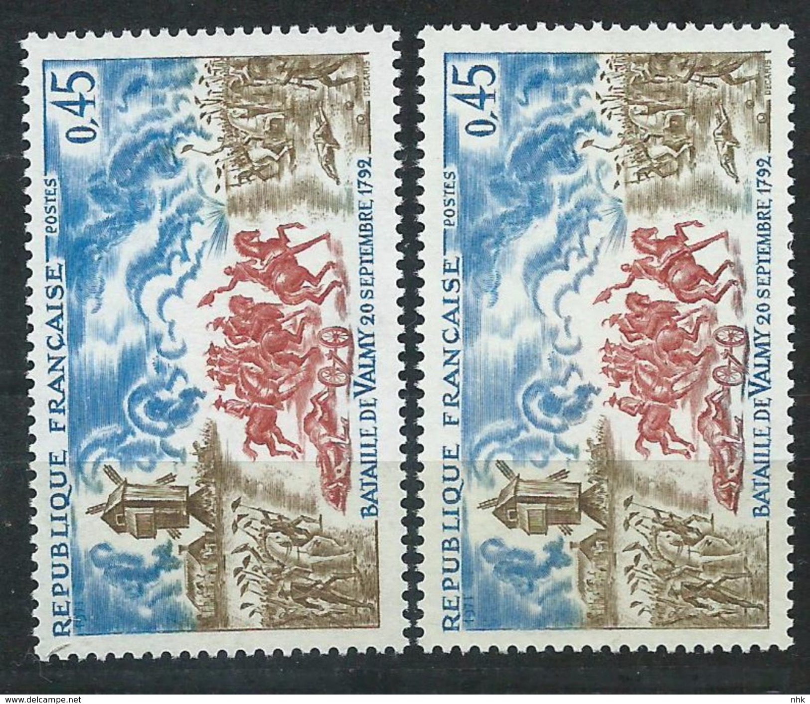 [15] Variété : N° 1679 Bataille De Valmy Moulin Bistre Clair  + Normal ** - Unused Stamps