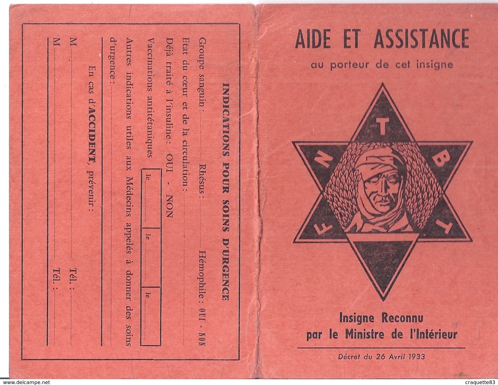 FEDERATION NATINALE DES TREPANES ET BLESSES DE LA TETE 13è SECTION SAINT ETIENNE 1965-aide Et Assitance Au Porteur De Ce - Altri & Non Classificati