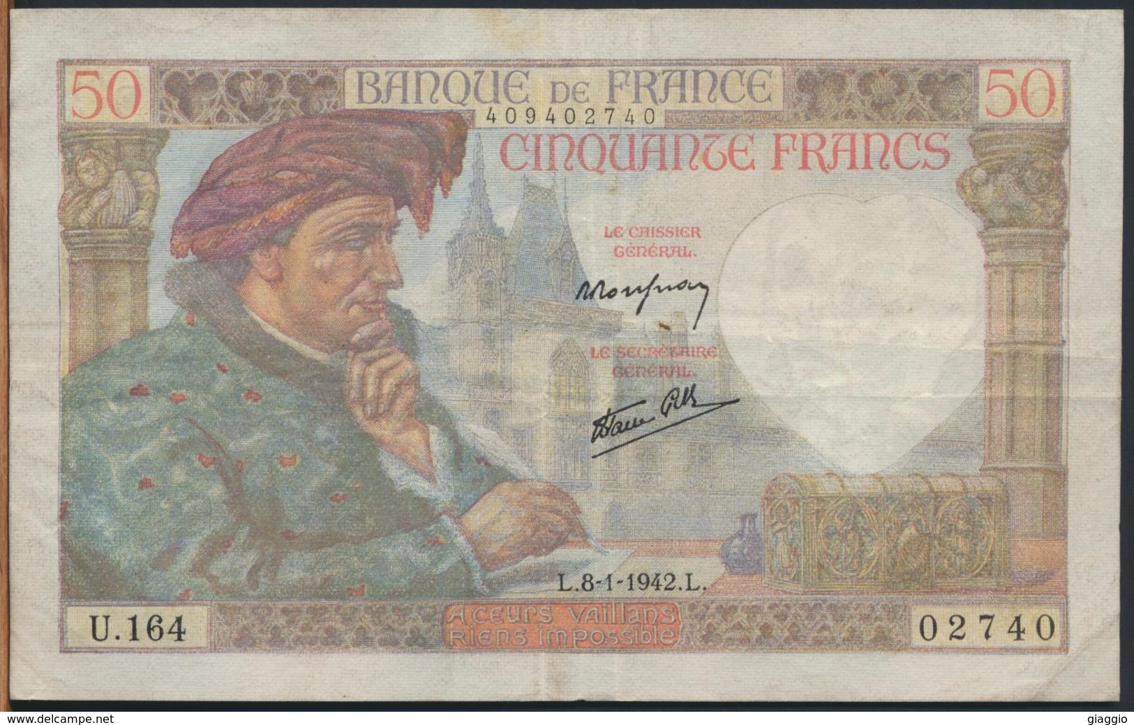 °°° FRANCE - 50 FRANCS 8/1/1942 °°° - 50 F 1940-1942 ''Jacques Coeur''