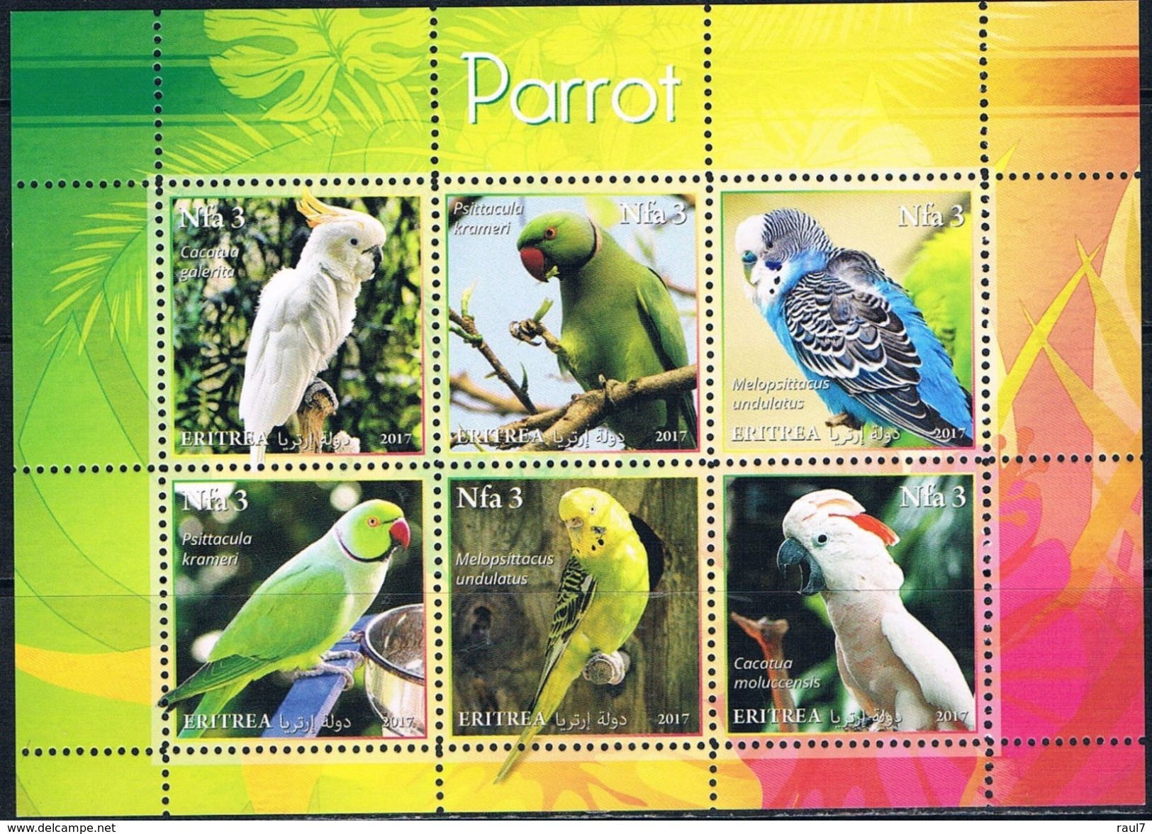 Erythrée 2017 - Faune, Oiseaux, Perroquets, Perruches - BF 6 Val Neuf // Mnh - Eritrea