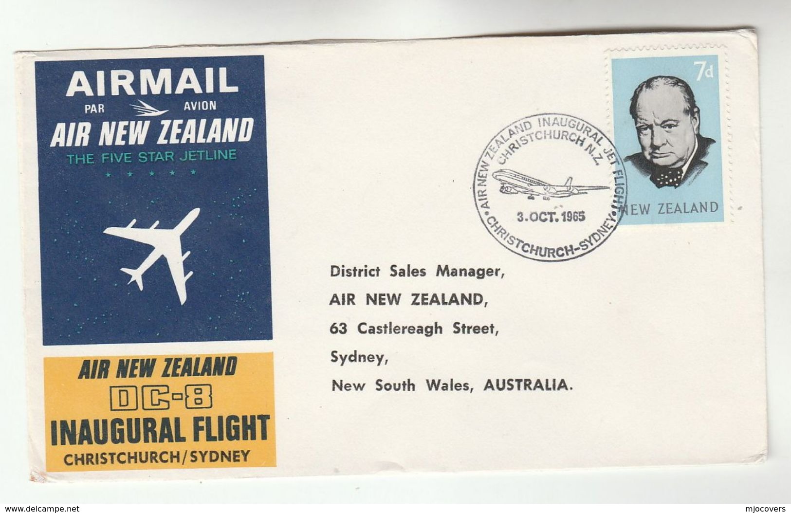 1965 New Zealand FIRST FLIGHT COVER Christchurch  To SYDNEY AUSTRALIA Via AIR NEW ZEALAND DC8  Aviation Stamps - Covers & Documents