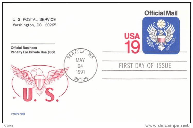 Sc#UZ5 19-cent Official Mail Postal Card Issue On FDC Cover - 1991-2000