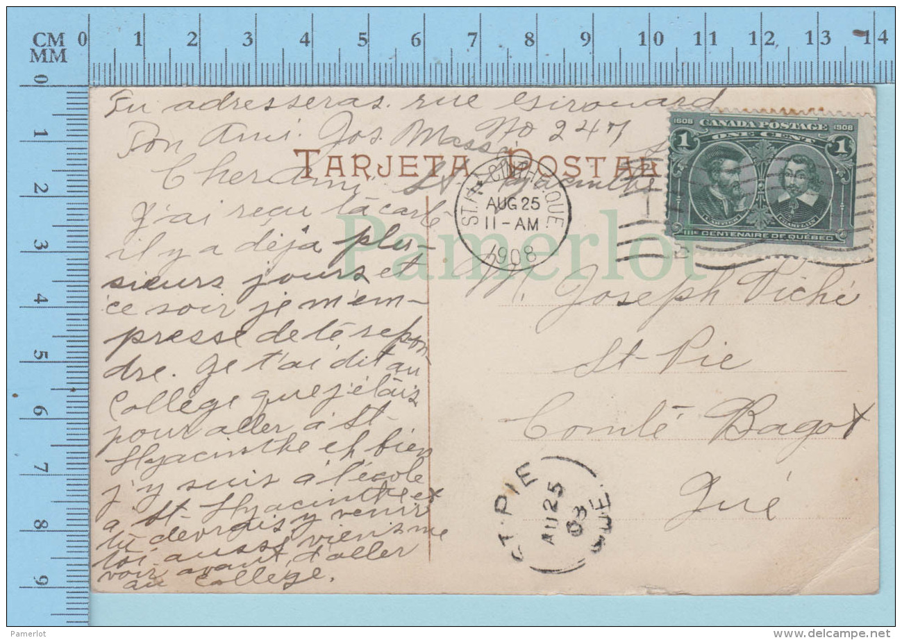 Canada - #97,  Cover Cachet St-Hyacinthe , St-Pie, 1908, Arriere Jardin De Los Frailes En Espagne - Storia Postale