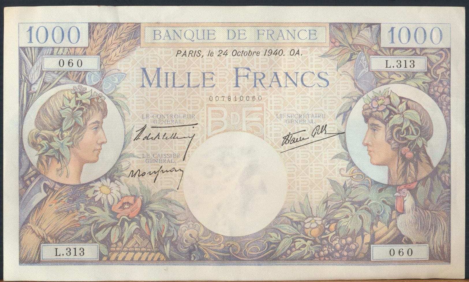 °°° FRANCE - 1000 FRANCS 24/10/1940 °°° - 1 000 F 1940-1944 ''Commerce Et Industrie''