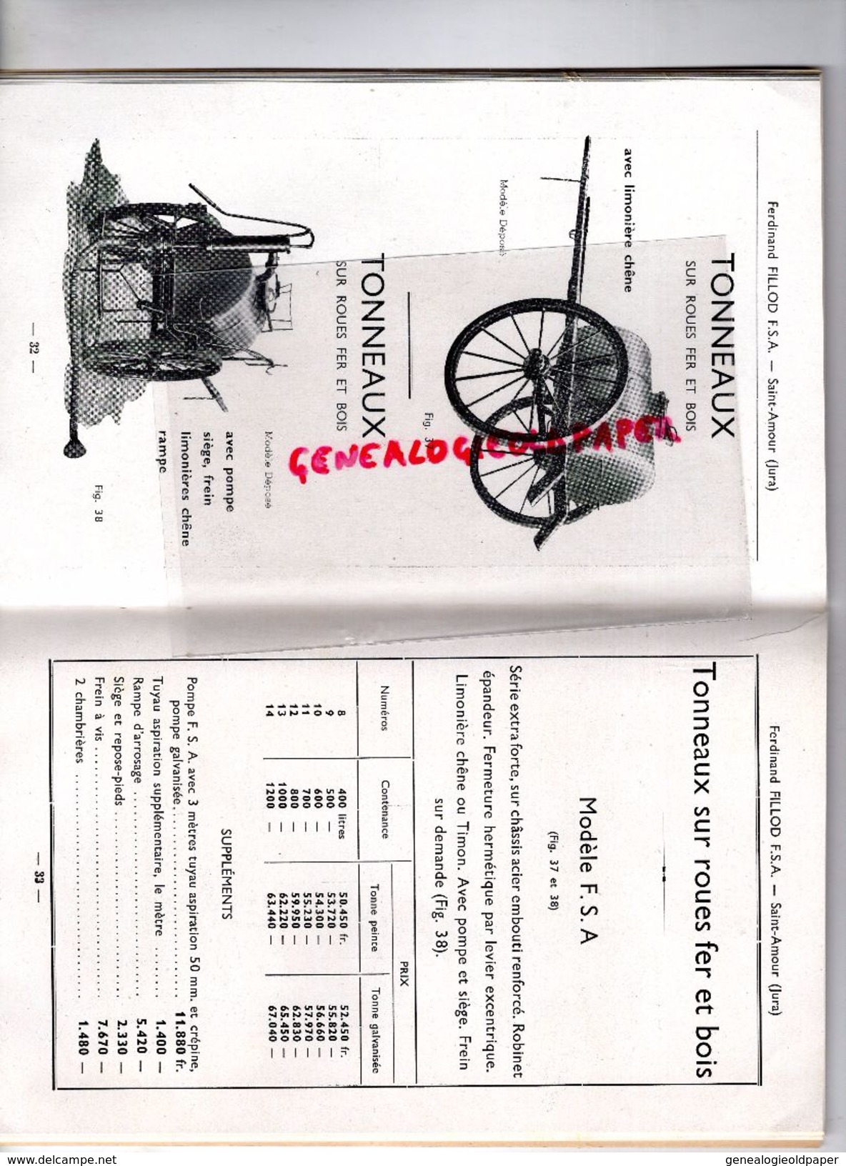 39-ST  SAINT AMOUR-RARE BEAU CATALOGUE TARIFS FERDINAND FILLOD- USINE GRAND SAINT MICHEL-MANUFACTURE TOLERIE-MAI 1949