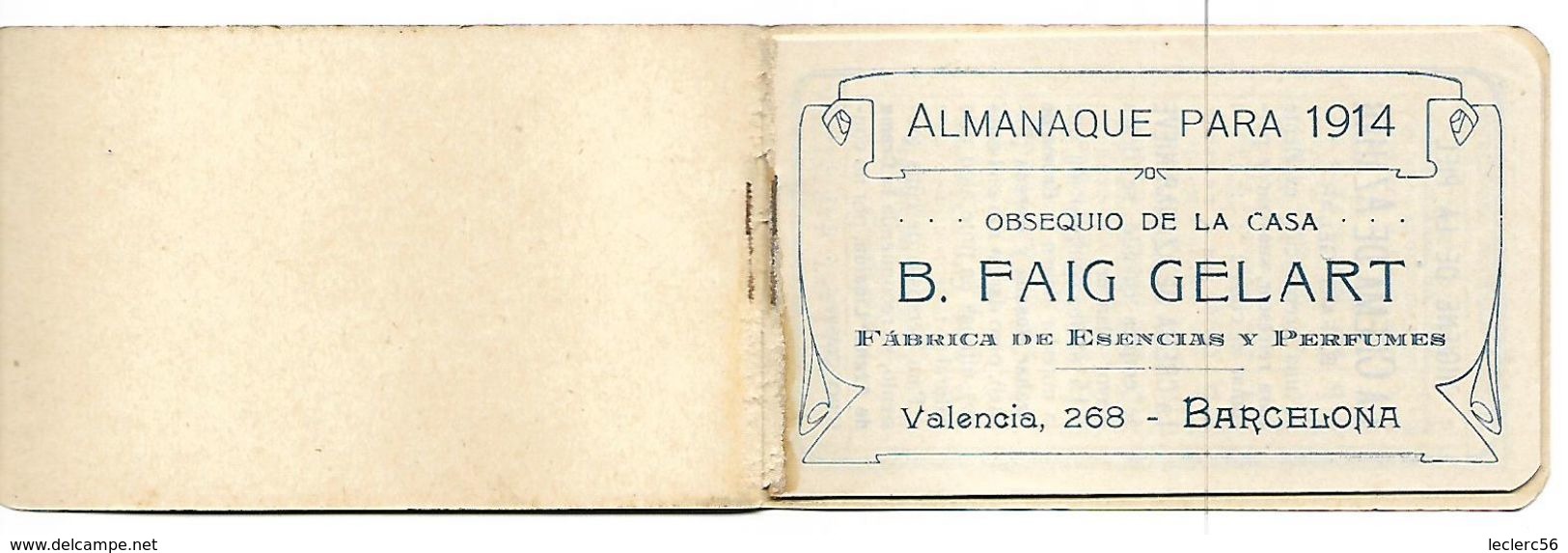 CALENDRIER Parfumé ALMANAQUE PARA 1914 CASA FAIG GELART BARCELONA  - Petit Carnet De 8 Pages (100 X 60 Mm Fermé) - Petit Format : 1901-20