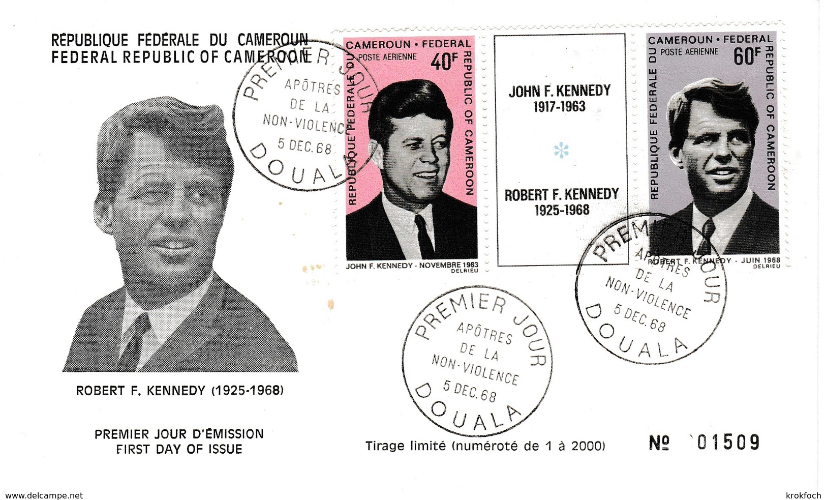 Douala Cameroun 1968 - FDC Kennedy John & Bob - Kennedy (John F.)